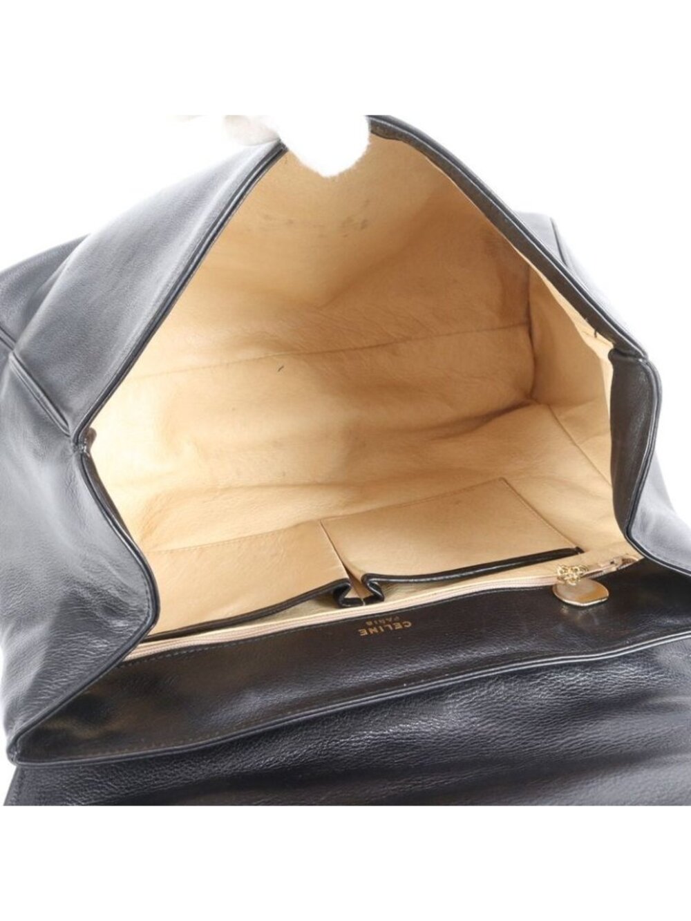 ★SOLD★ Celine Vintage Leather Handbag Tote Black Gold Ree - Picture 7 of 8